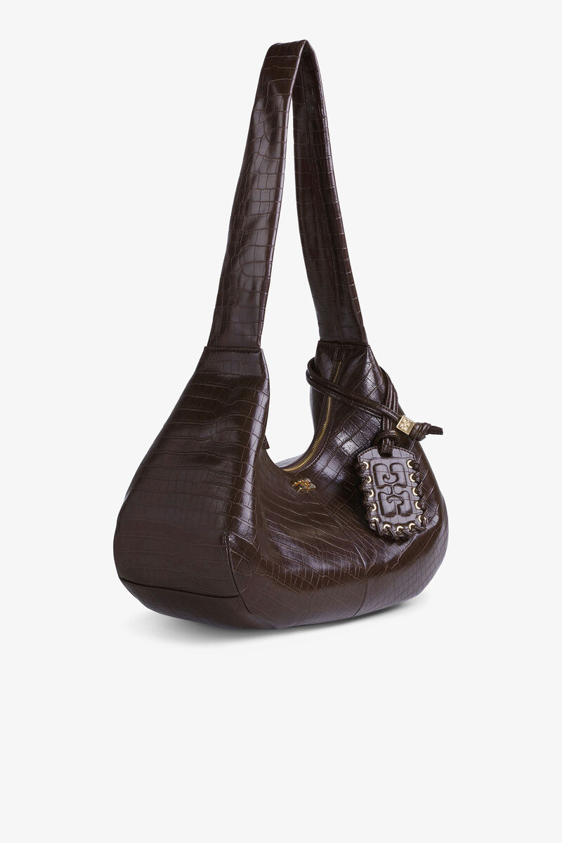 Brunt croco medium hobo-väska
