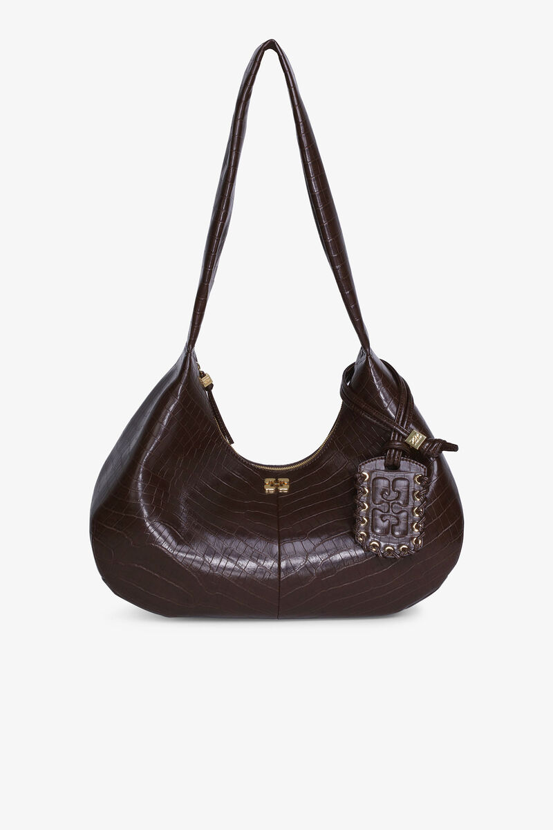Brunt croco medium hobo-väska